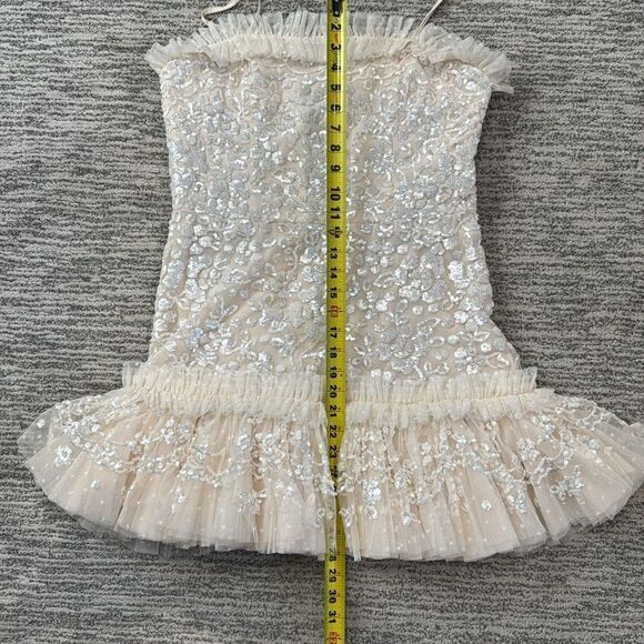 NWT Needle & Thread Regal Rose Gloss Strapless Micro Mini Dress Champagne Size14 - Picture 11 of 14